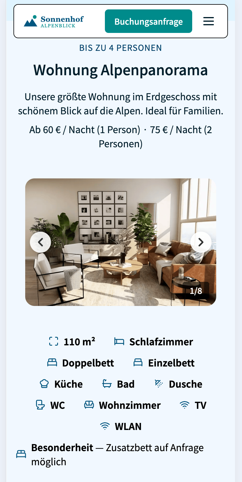 Screenshot der fertigen Website zur Abnahme