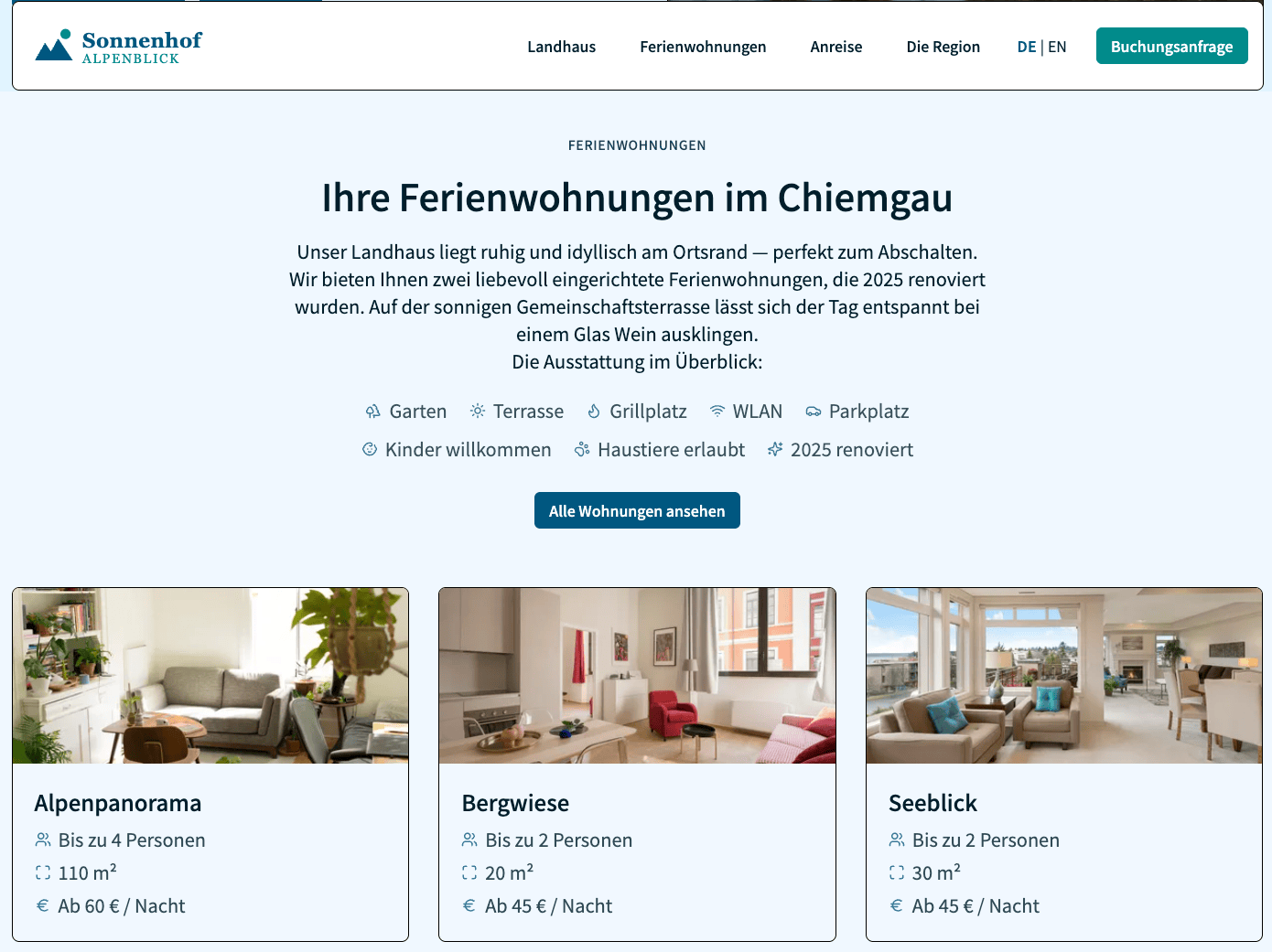 Screenshot der fertigen Website zur Abnahme